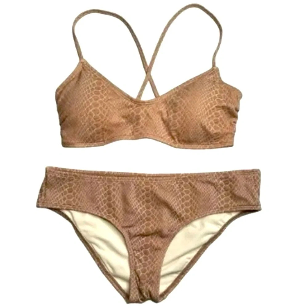 Hula Honey Snake Print 2 Pieces Bikini Bathing Suit Taupe Size XSmall